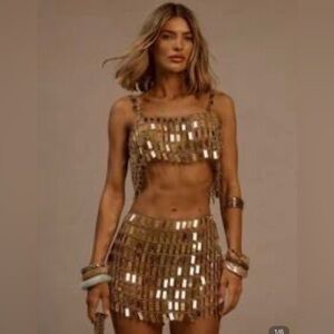 Gold Sequin Crop Top and Skirt Set